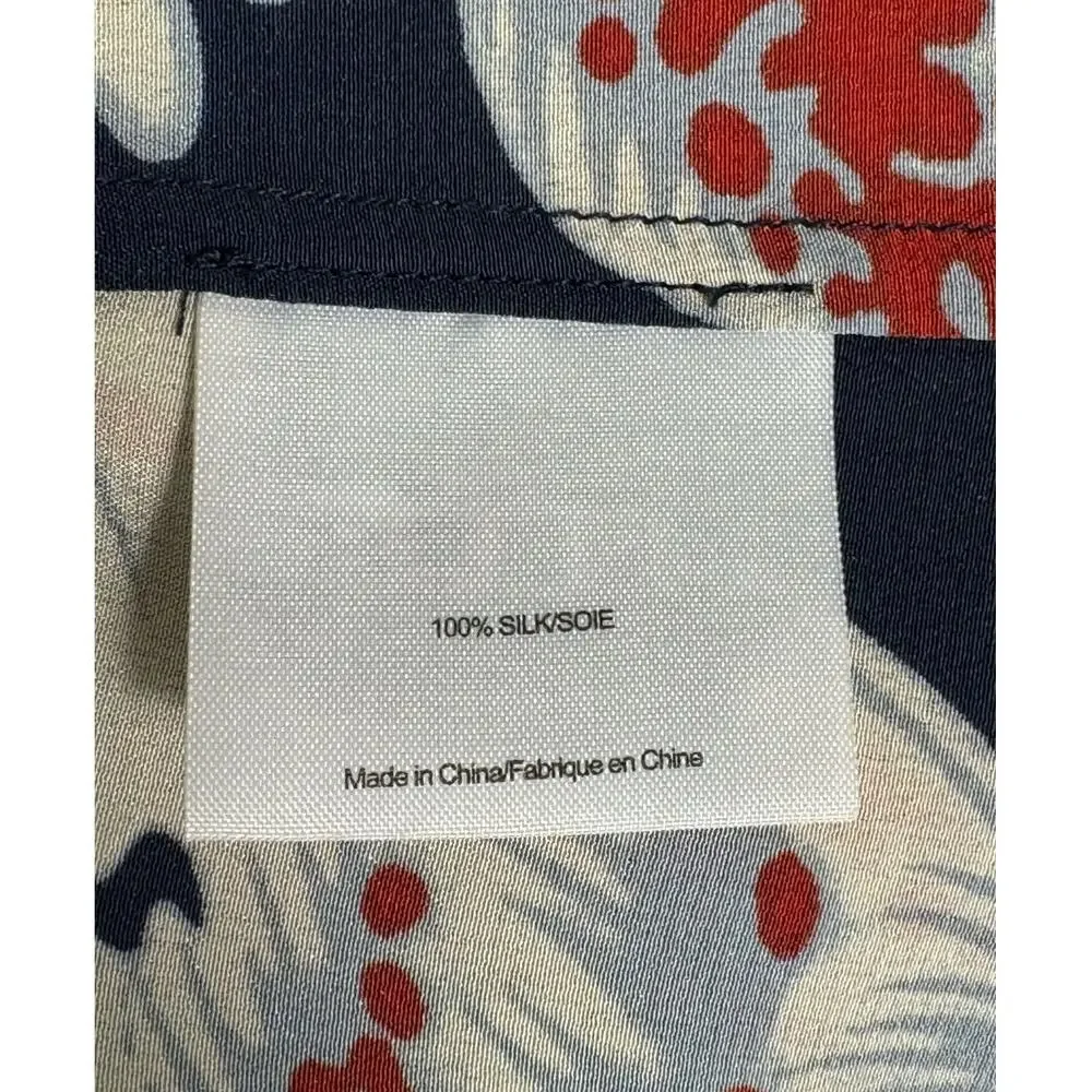 Tory Burch Navy Blue Floral‎ Print Silk Blouse Size 6